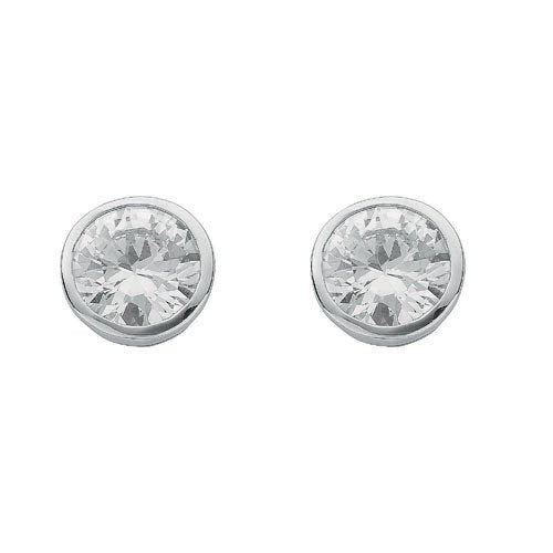 Silver Rd.bril. Cut Rub Over Setting 8mm Cubic Zirconia Stud Earrings - Fine Ring - Certified – Luxury Jewellery by Im